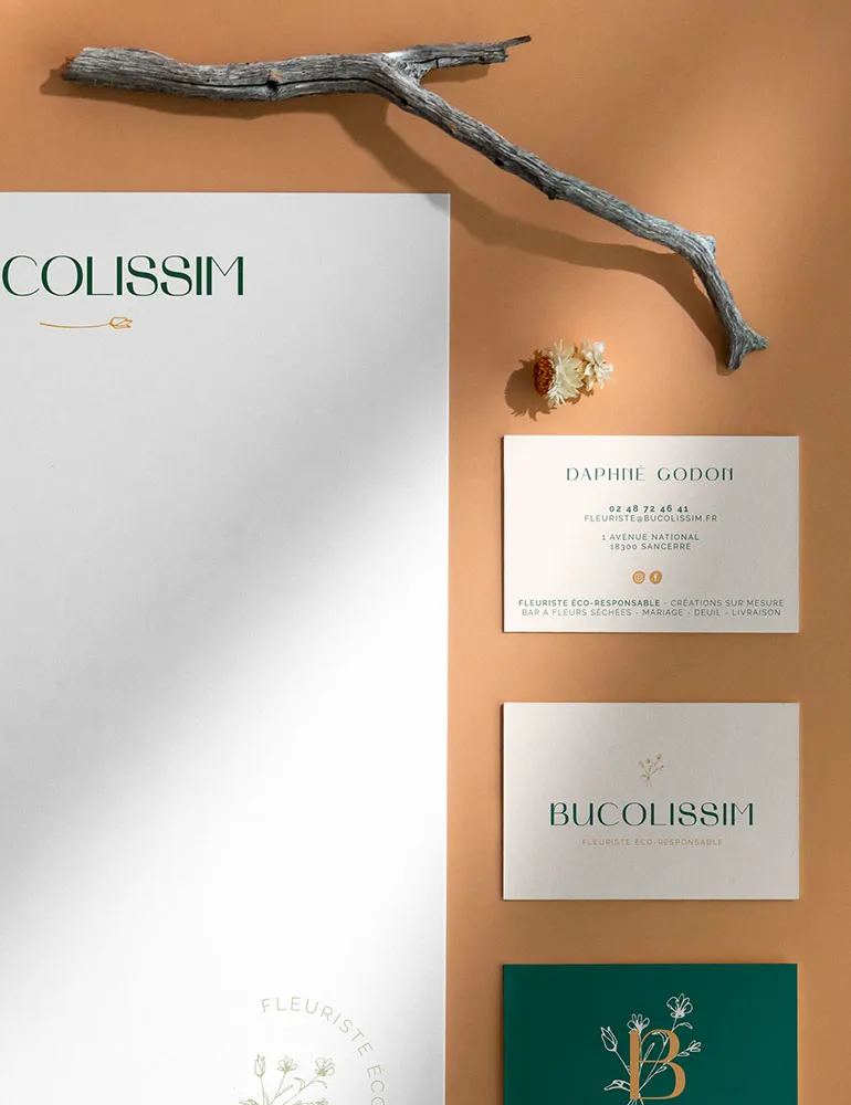 Cartes de visite de fleuriste imprimées sur papier écologique
