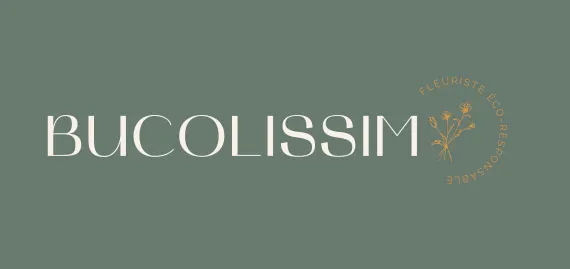 Le logo de Bucolissim sur fond sauge