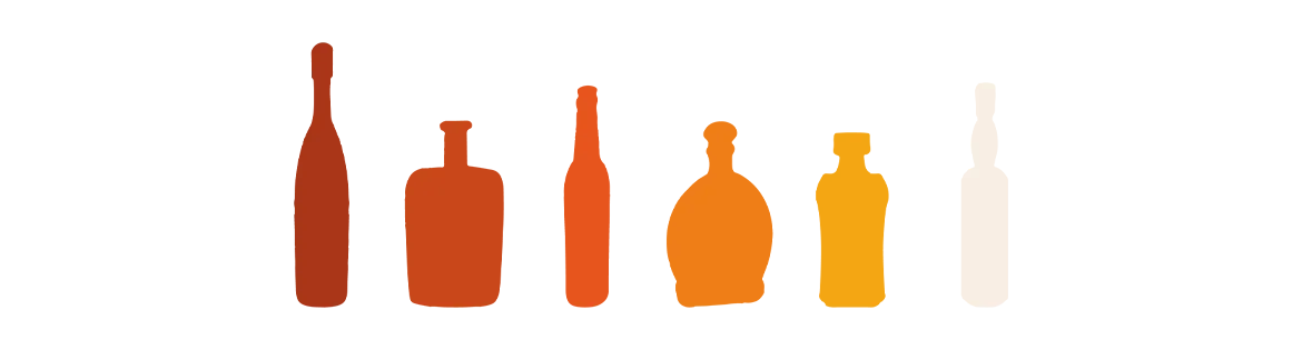 La gamme de couleurs des Jolies Quilles, en silhouettes de bouteilles