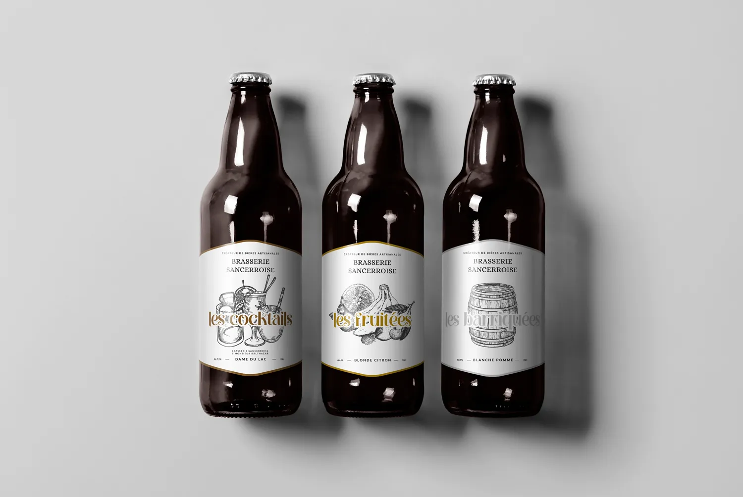 Les trois bières de la Brasserie Sancerroise et leurs étiquettes