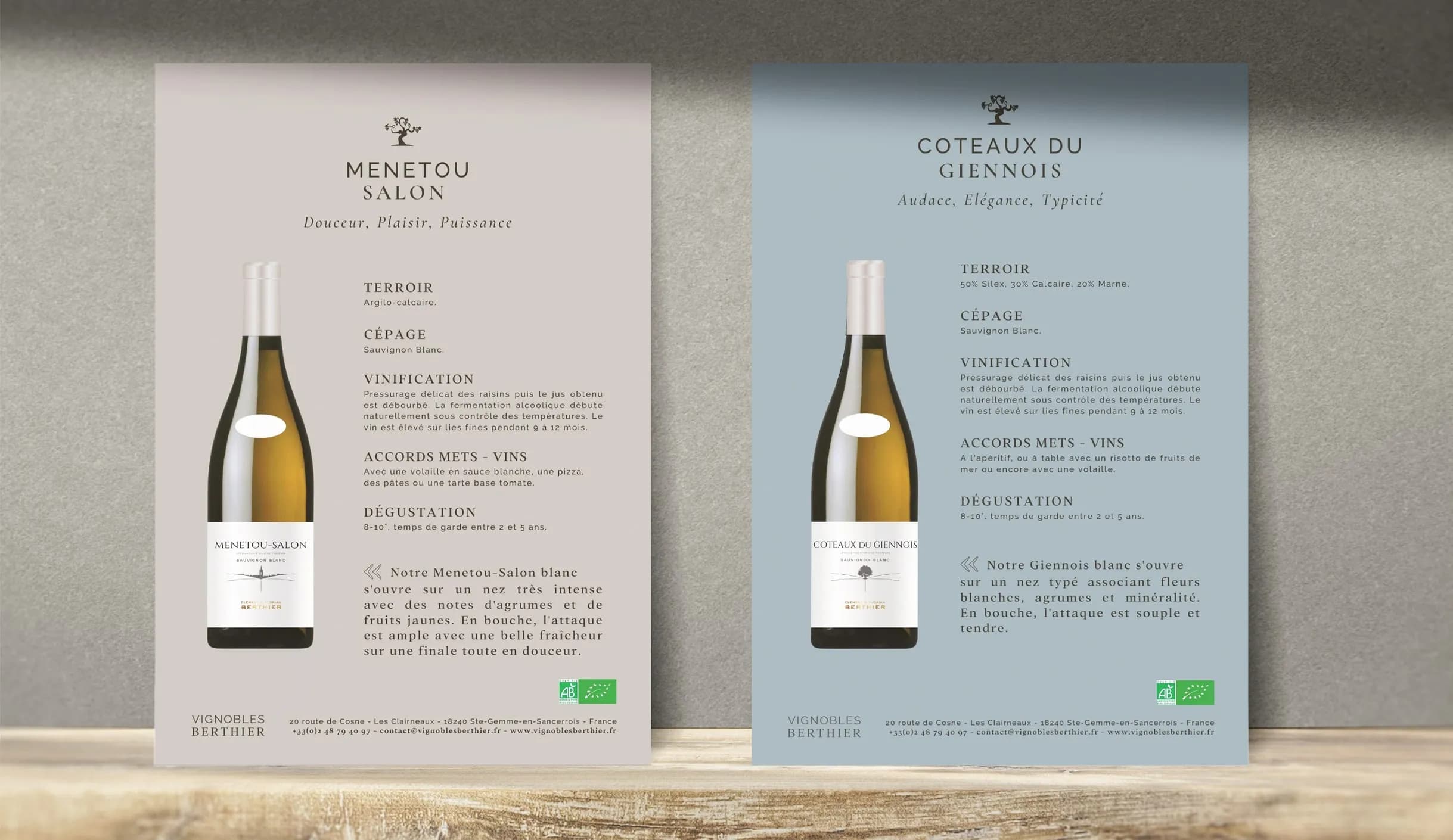 Les fiches techniques Menetou-Salon et Coteaux du Giennois du Vignoble Berthier