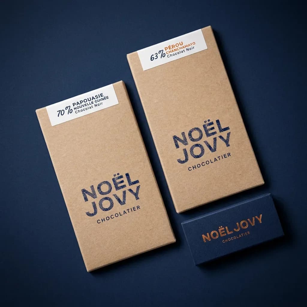 Packaging des tablettes de chocolat de Noël Jovy