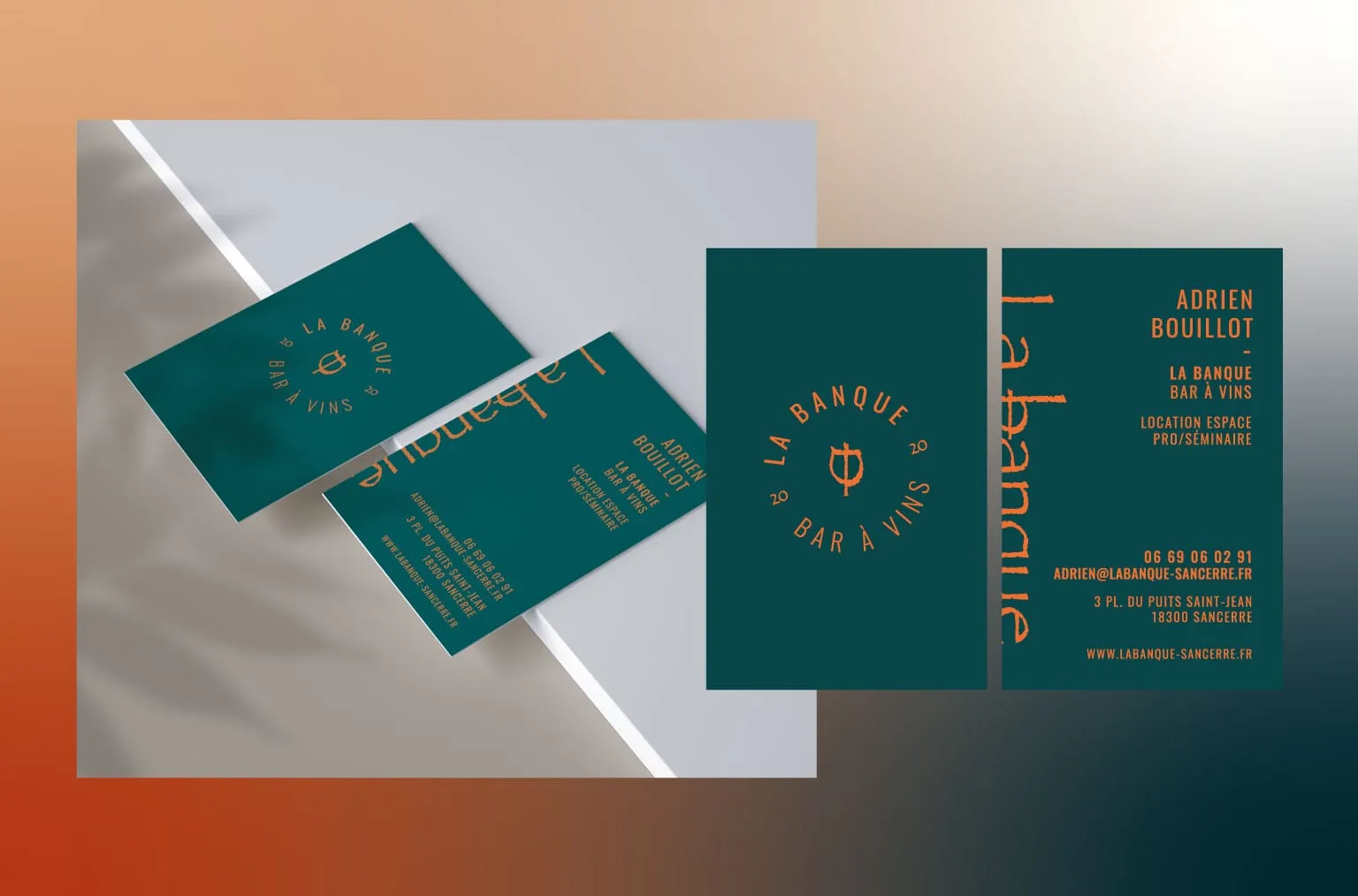 Carte de visite créée pour La Banque, bar à vin à Sancerre